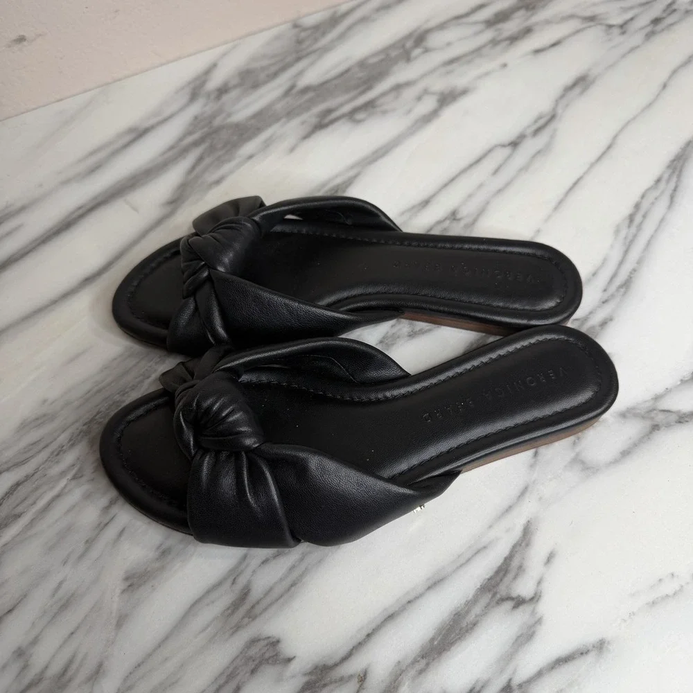 Veronica Beard Salton Black Leather Knot Sandals Slides Sz 6 Slip On Luxury